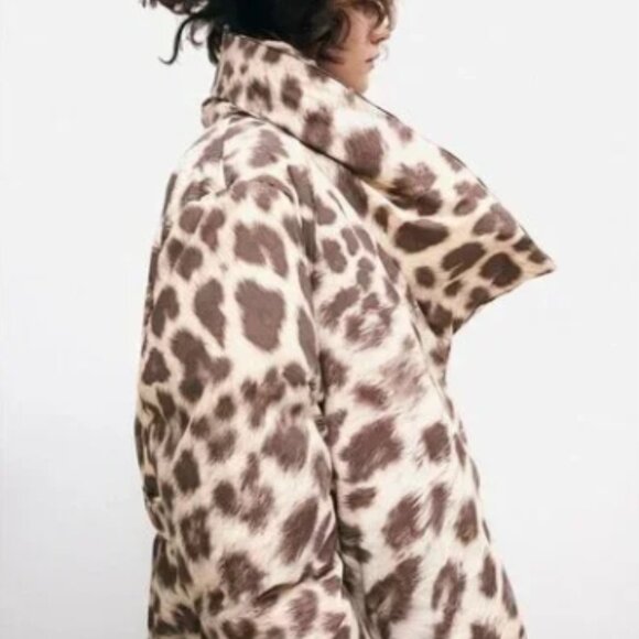H&M Studio Animal Print Down Filled Long Puffer Coat XL - Picture 3 of 14